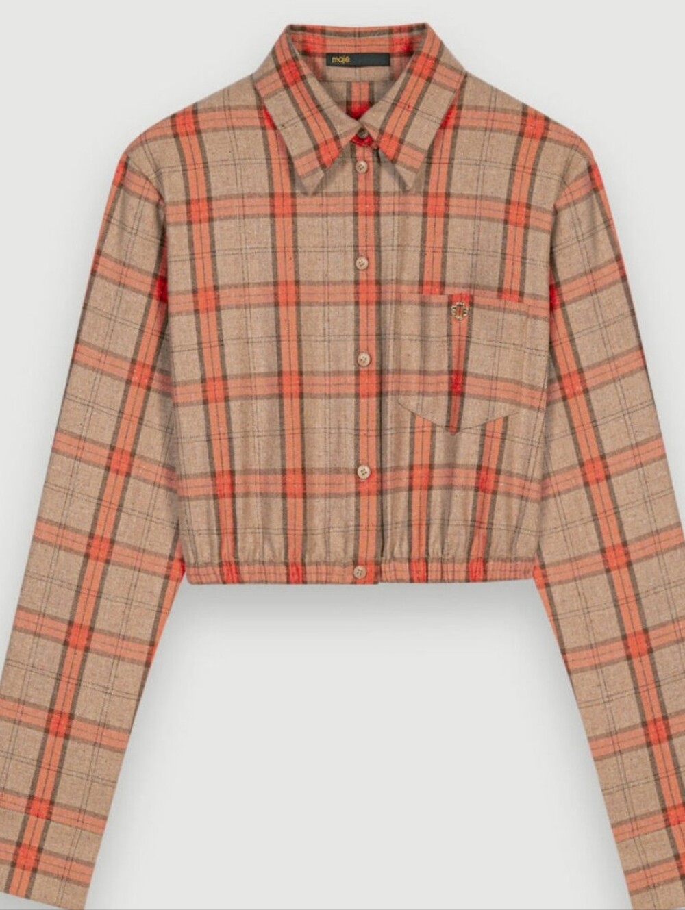 Maje Camel and orange plaid crop shirt Size 2